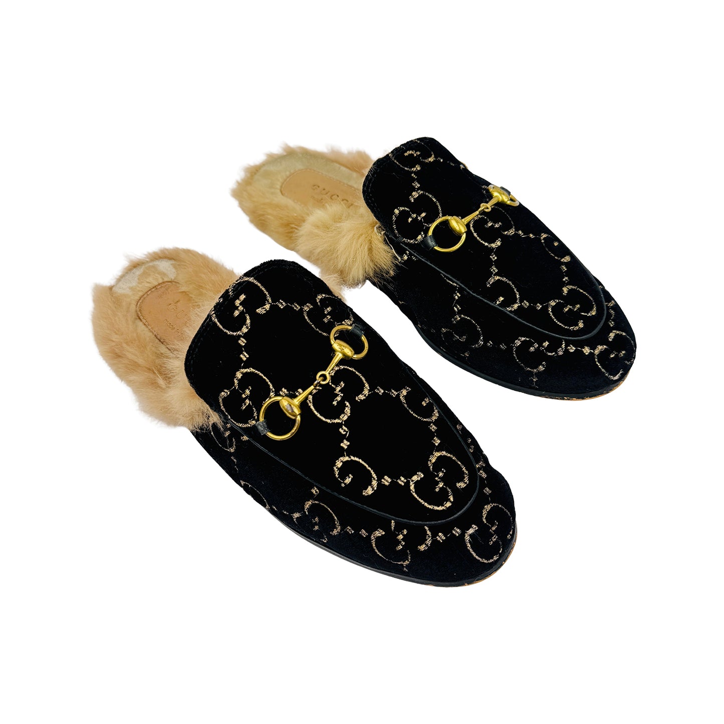 Gucci Princetown GG Velvet 'Black Gold' Slippers (Size 38)