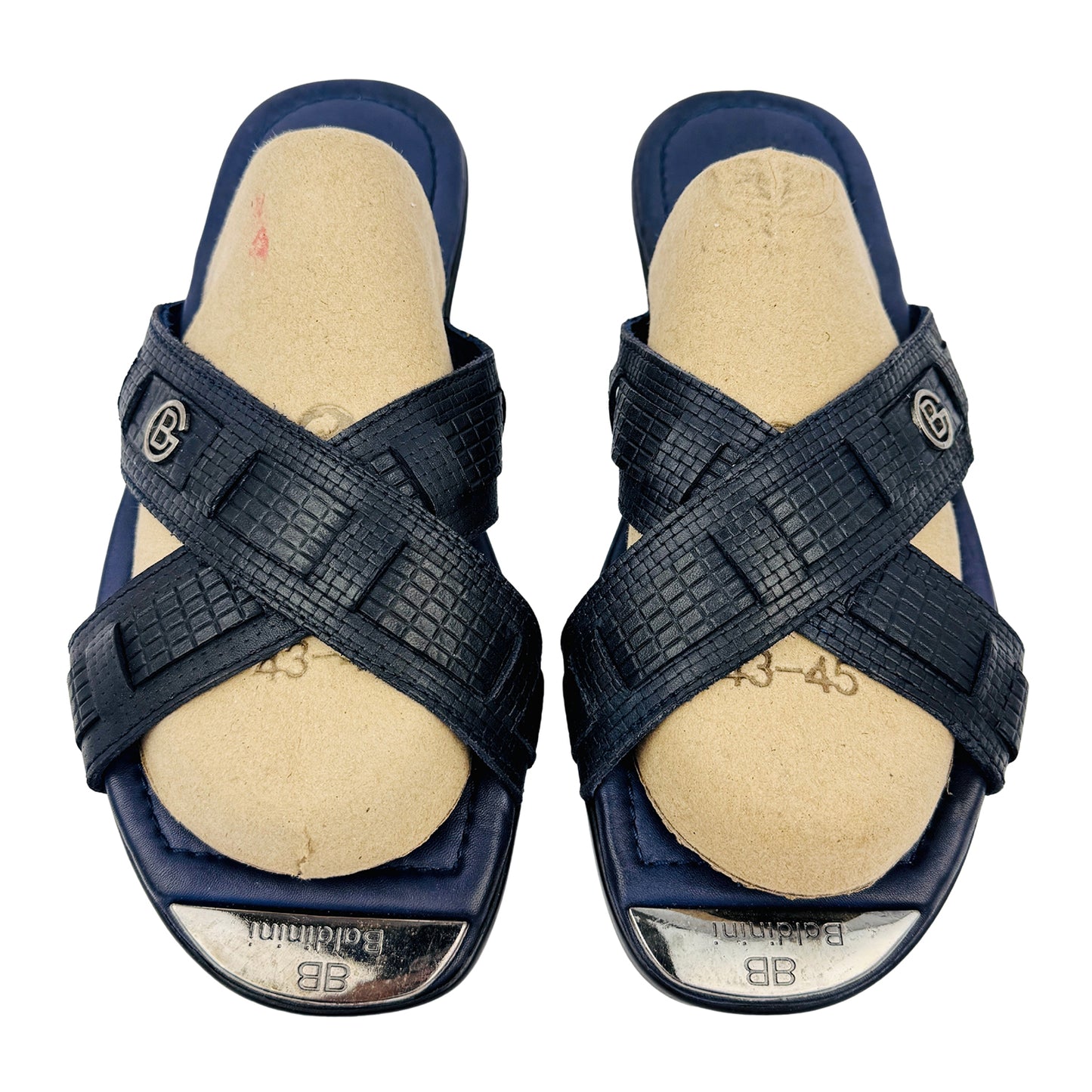 Baldinini Crossover Strap Black Leather Slippers (Size 43.5/44)