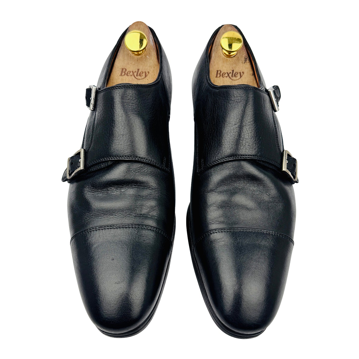 Santoni Black Leather Double Monk Strap Shoes (Size 42.5/43)