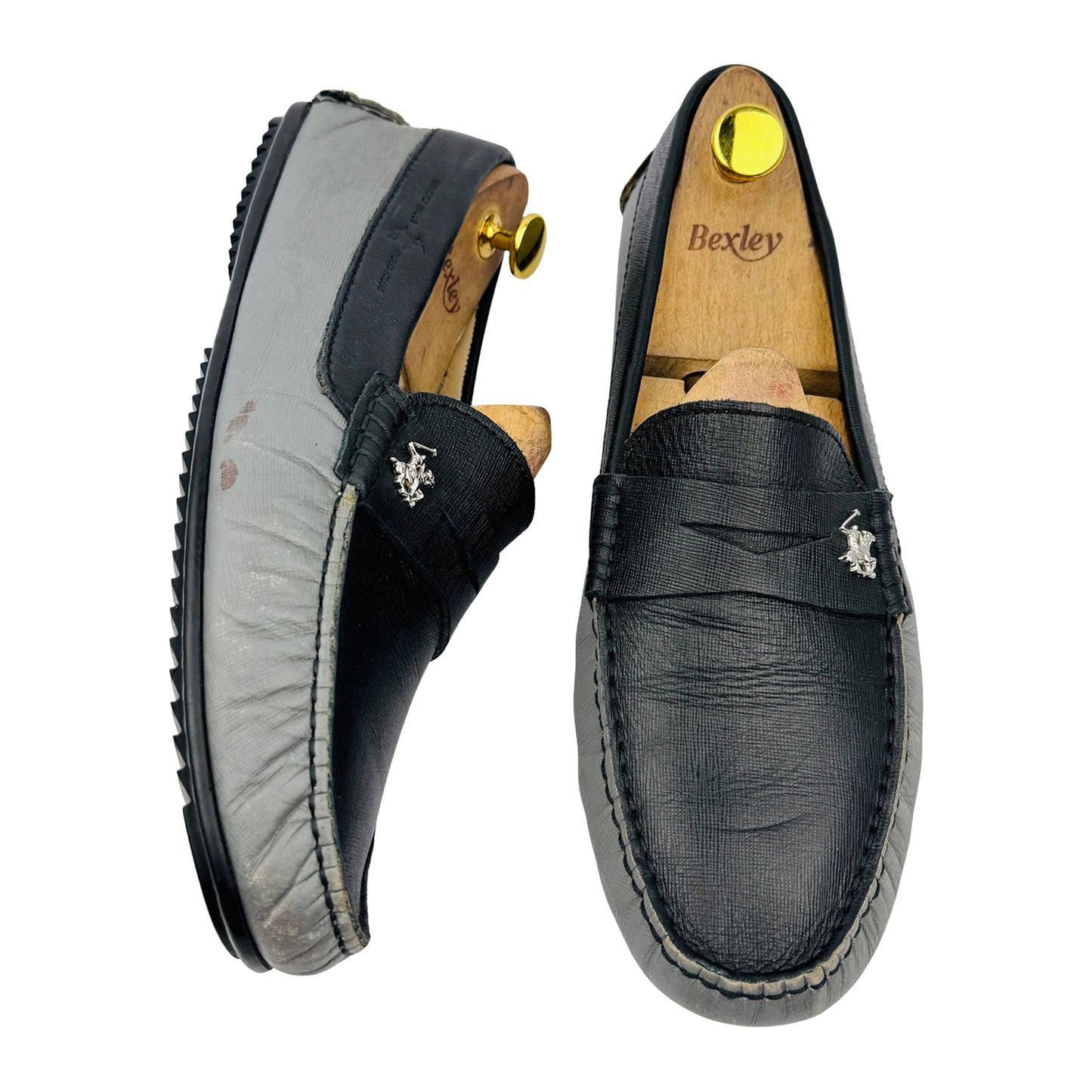 Berverly Hills Polo Club Grey Black Leather Loafers (Size 43)