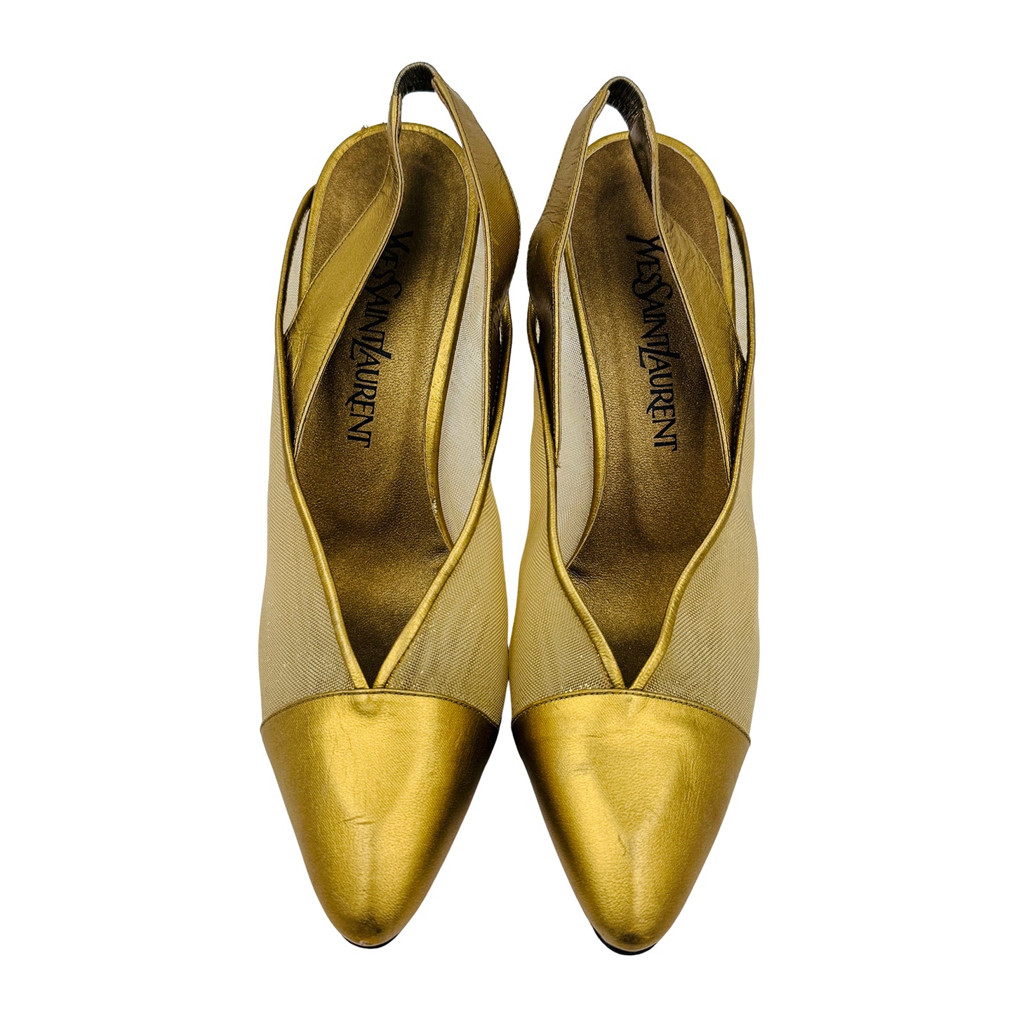 Yves Saint Laurent Vintage Gold Mesh Slingback Pumps (Size 38)