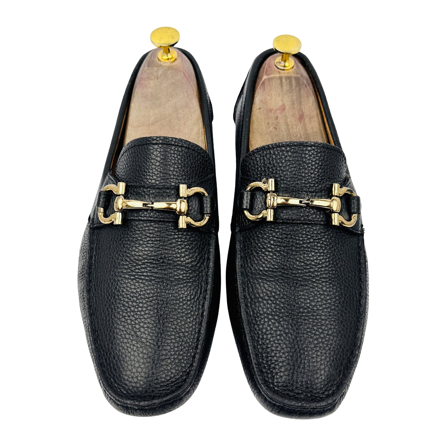 Salvatore Ferragamo Black Pebbled Calfskin Leather Loafers (Size 42)