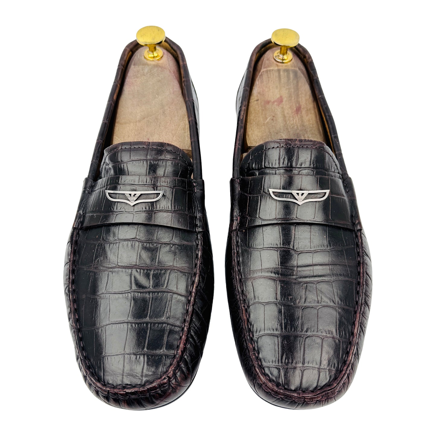 Emporio Armani Croc-Embossed Dark Brown Loafers (Size 42/42.5)