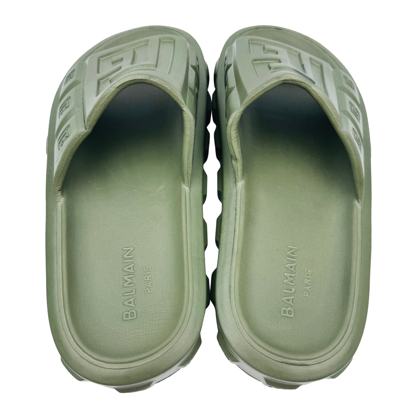 Balmain Men's Ari Olive Green Slides (Size 45)