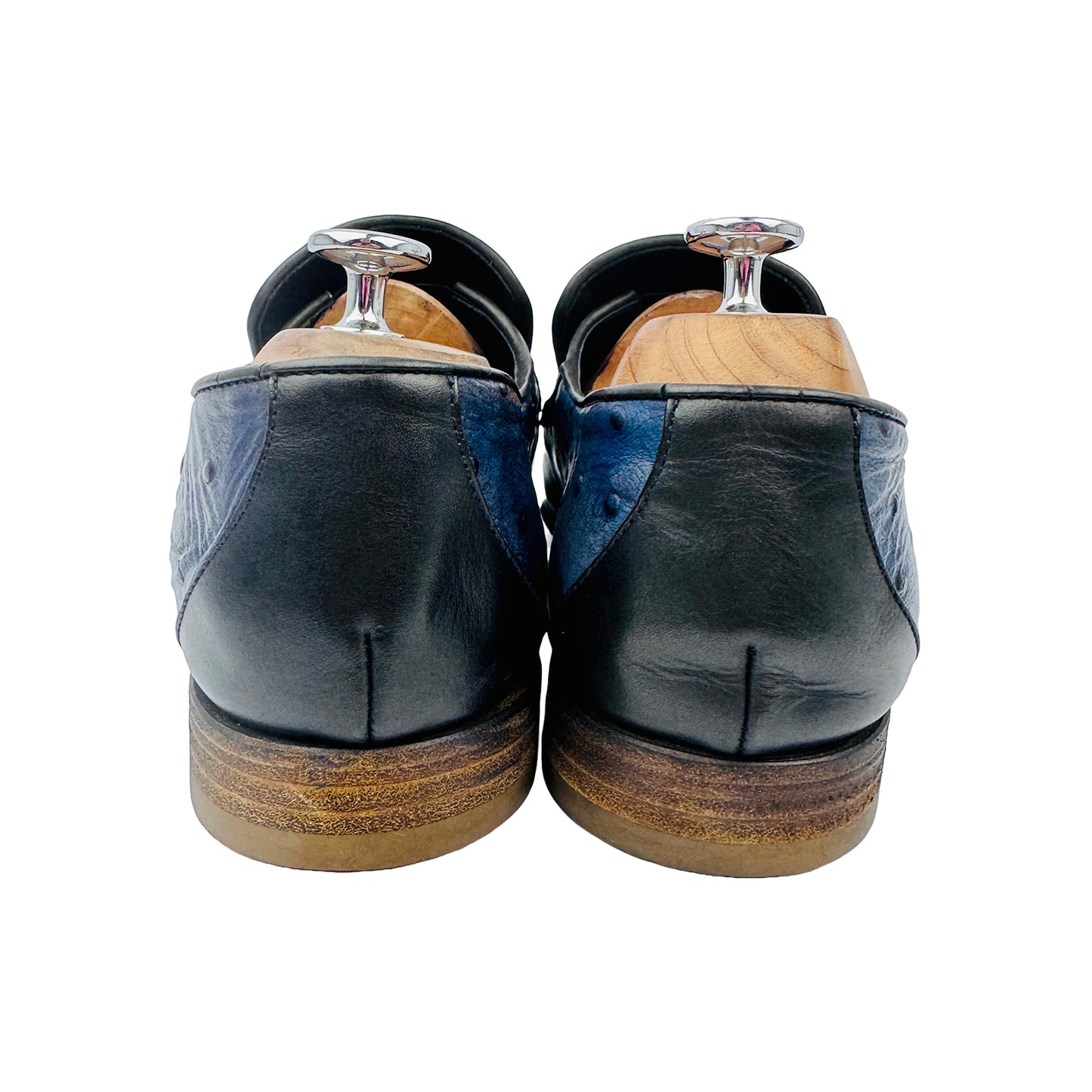 Versace Blue Ostrich Leather Medusa Chain Detail Loafers (Size 45/45.5)