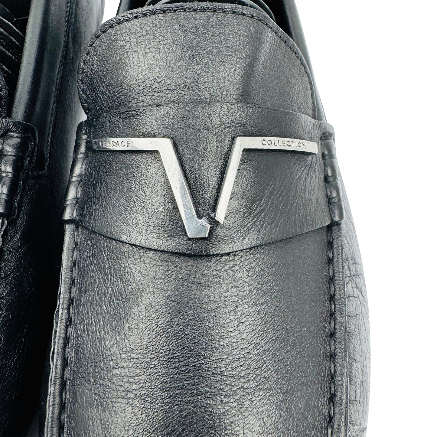 Versace V-Logo Bit Driver Black Loafer (Size 41/42)