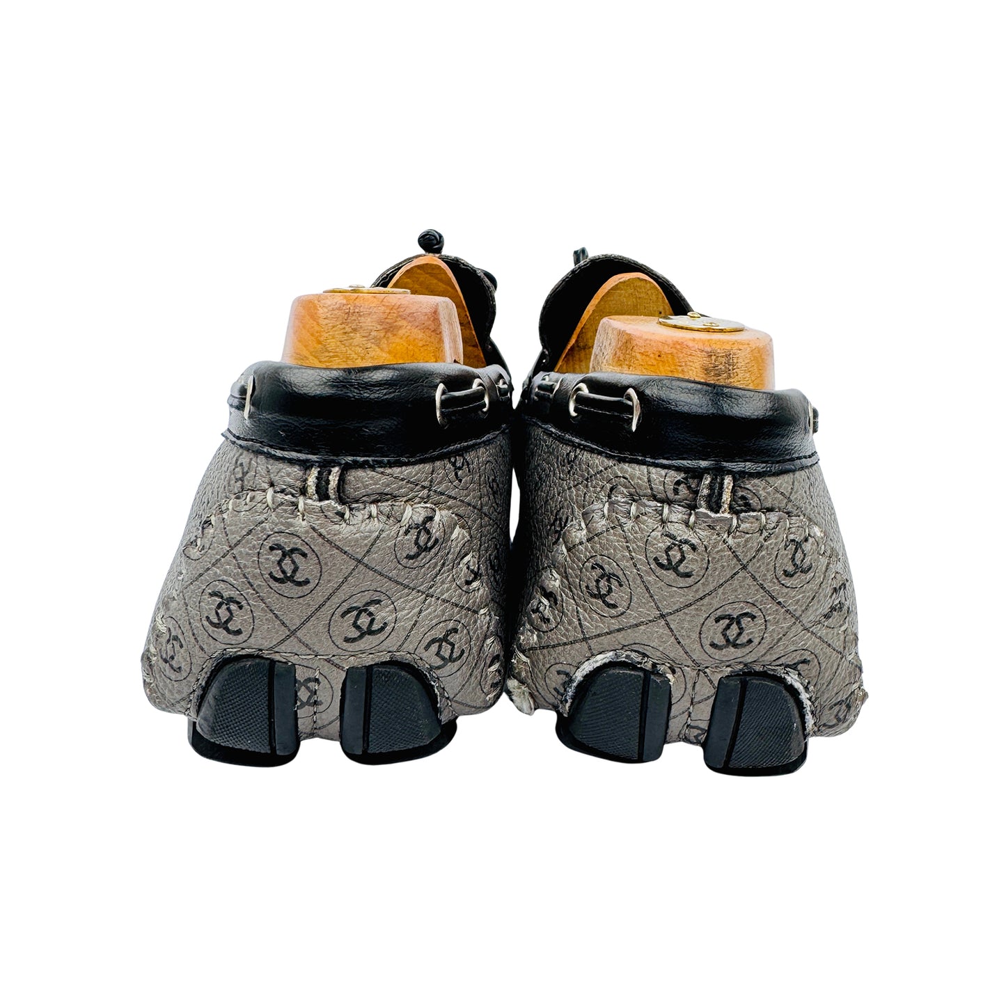 Milano Grey Leather Logo Embossed Loafers (Size 42/42.5)