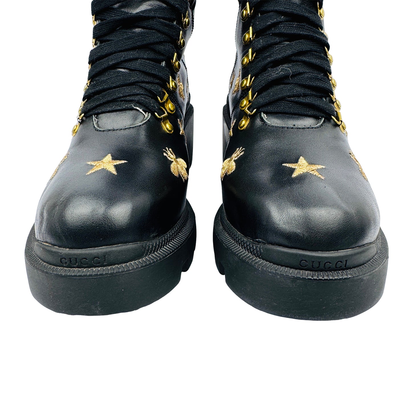 Gucci Bee Star Embroidered Combat Ankle Boots (Size 40/41)
