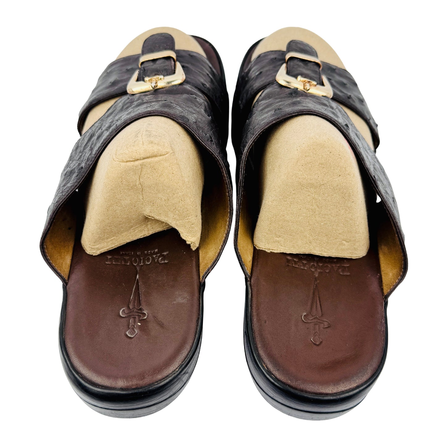 Cesare Paciotti Men's Brown Ostrich Leather Slippers (Size 42/42.5)