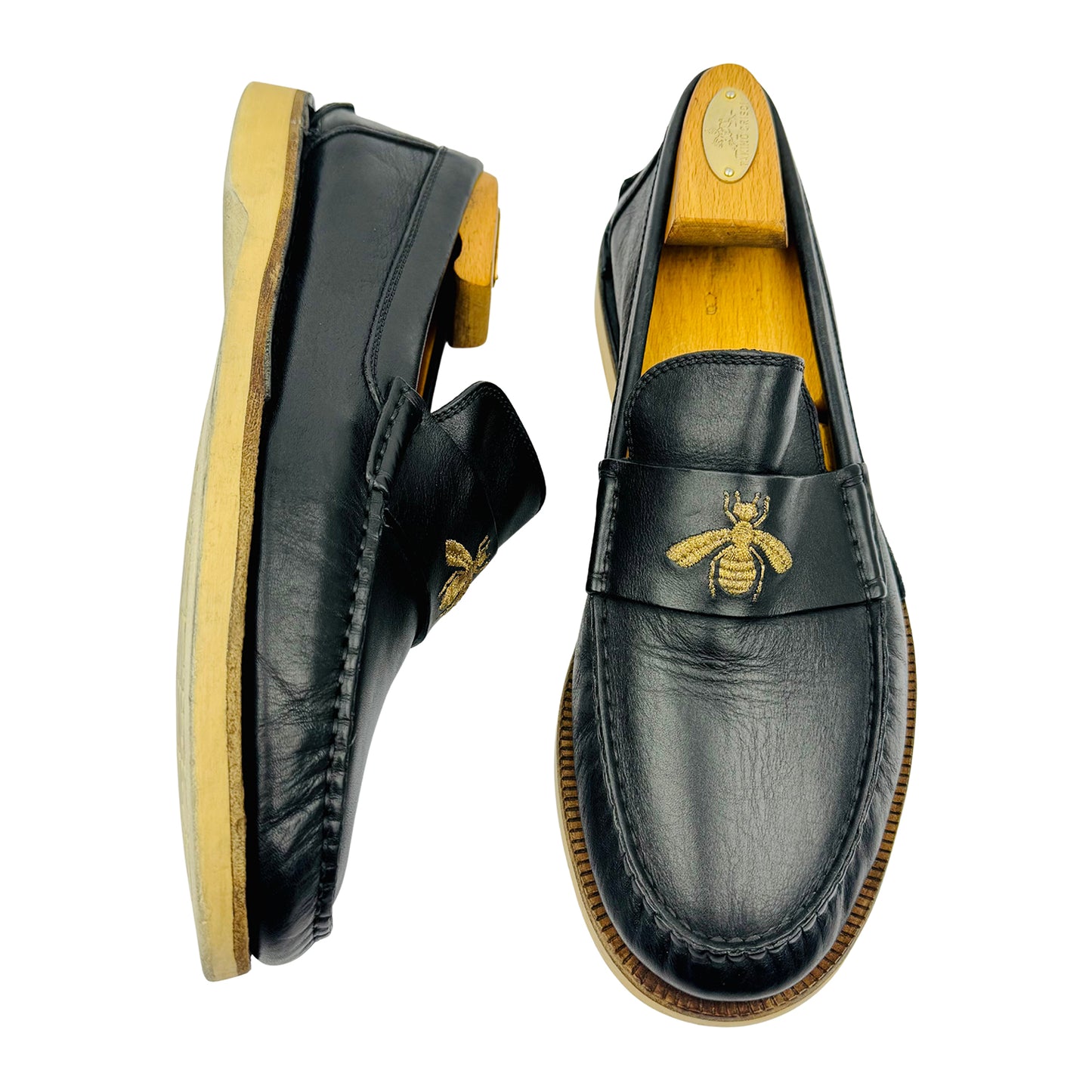 Gucci Men's Bee Embroided Black Leather Loafer (Size 42.5/43)