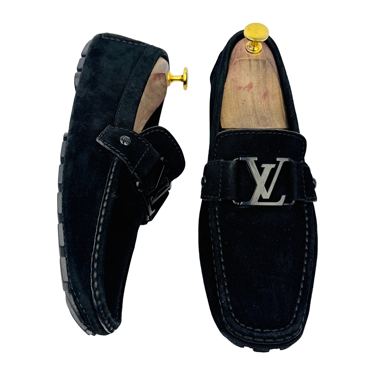 Louis Vuitton Men's Black Buckle Suede Loafers (Size 42/42.5)