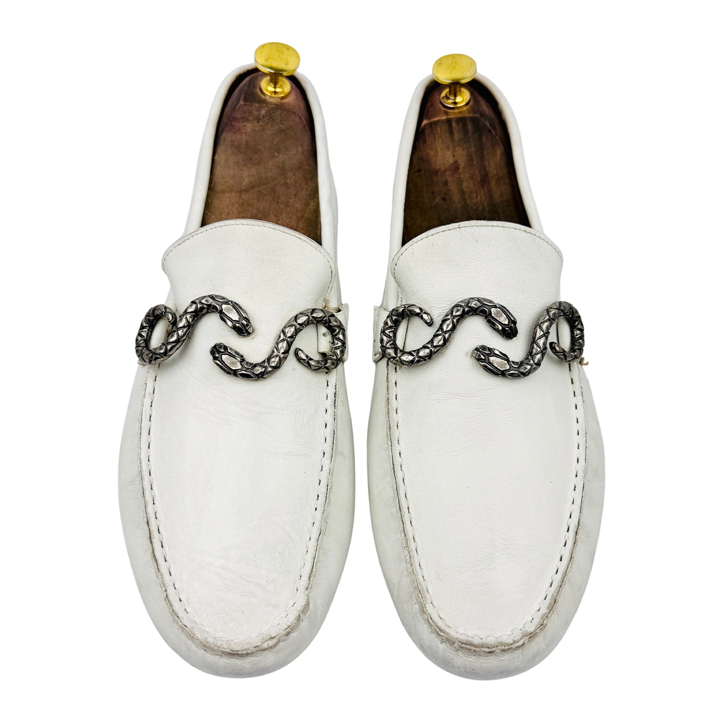Roberto Cavalli Snake-Bit White Leather Loafers (Size 42.5)