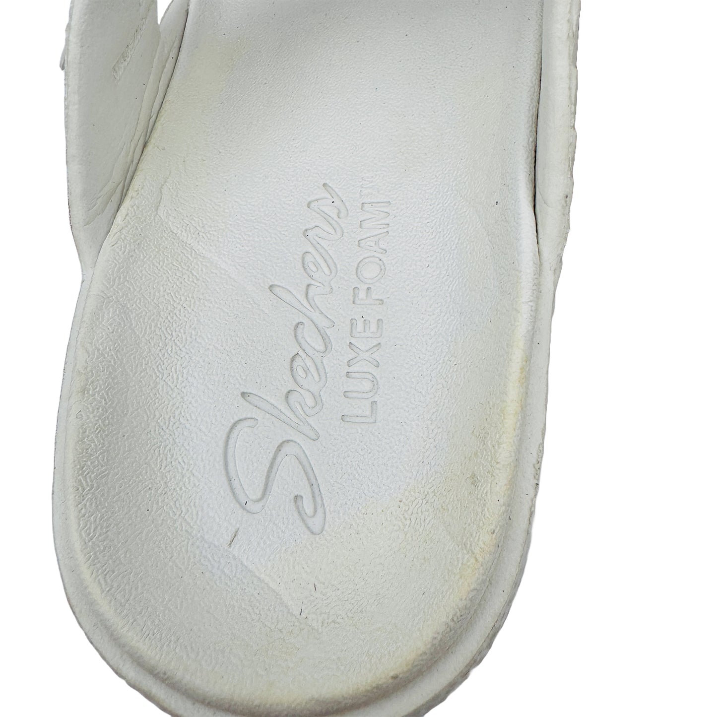 Inside Sole Brand Name Emossing image of Skechers Women's Arch Fit Slippers (Size 38/39) - 111378 WHT