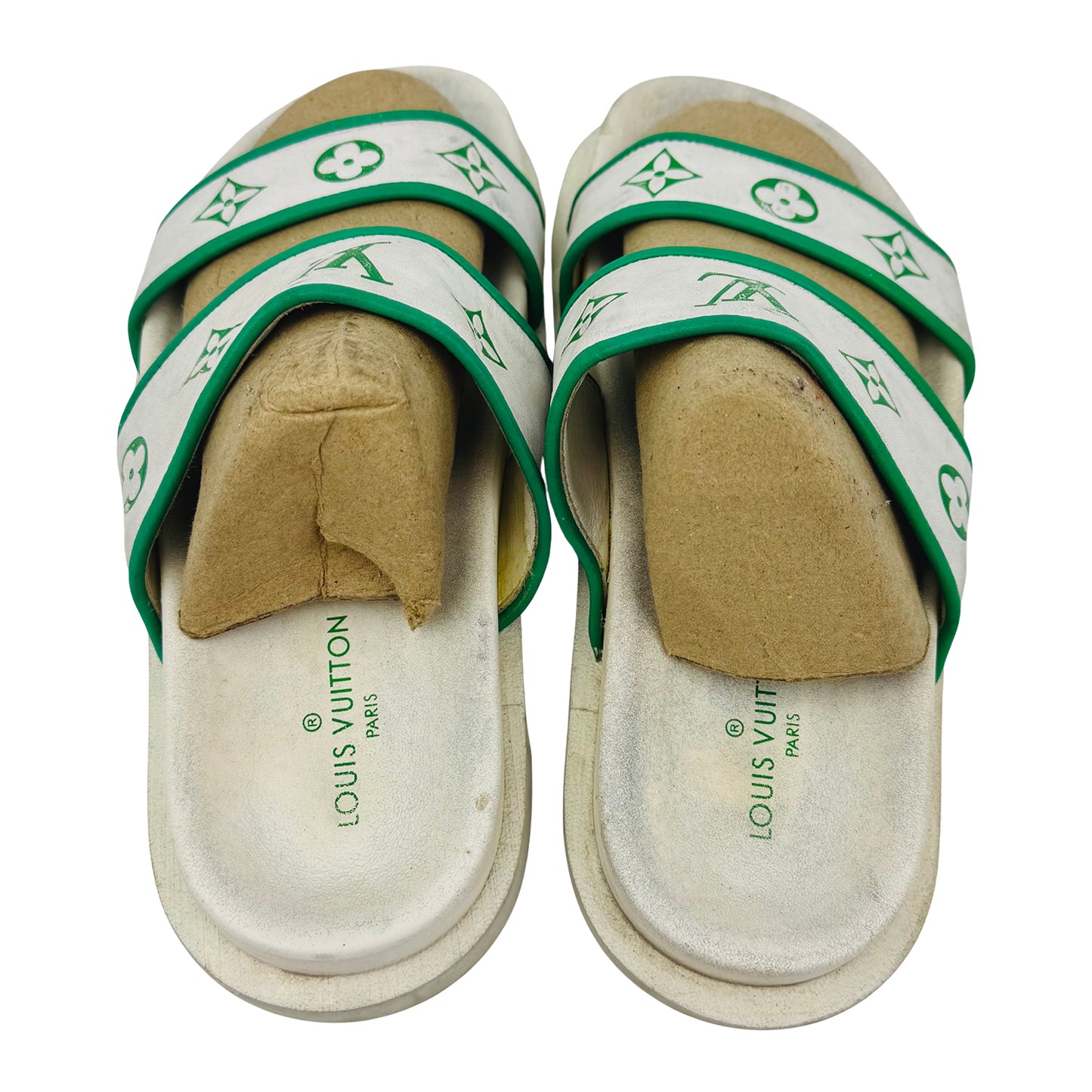 Louis Vuitton Monogram White Green Sandal Slides (Size 41)
