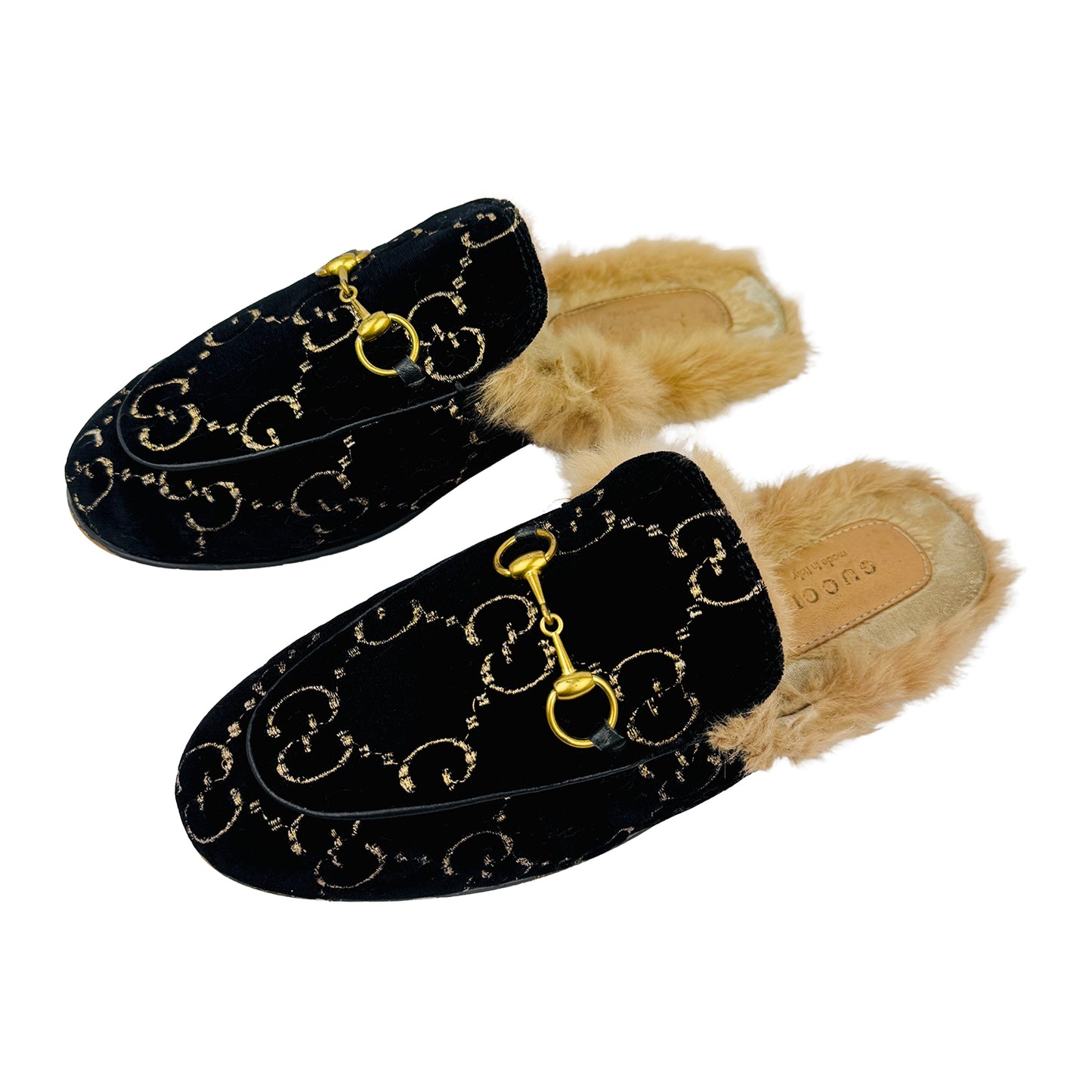 Gucci Princetown GG Velvet 'Black Gold' Slippers (Size 38)