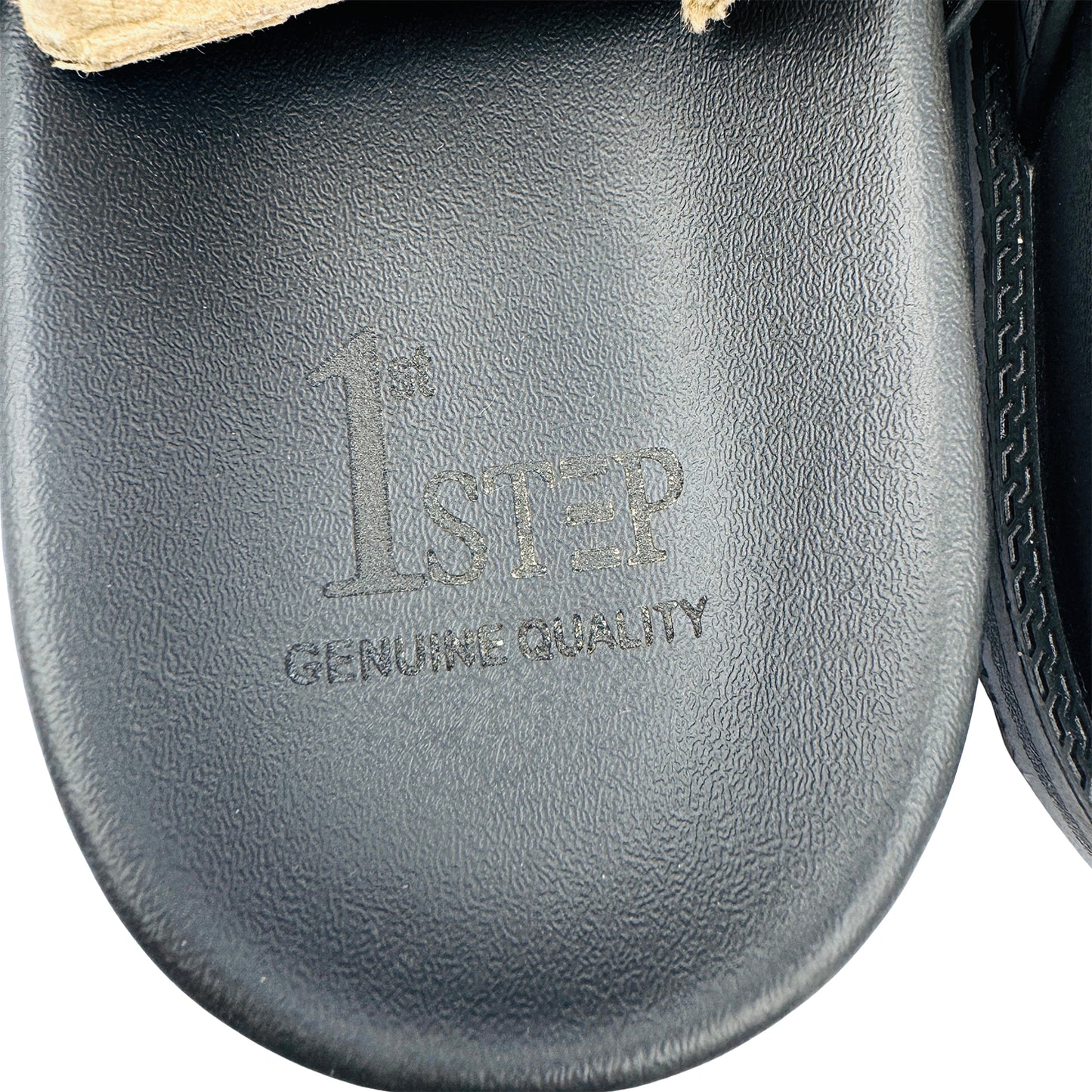 1st Step Croc-Embossed Black Leather Slides (Size 43/44)