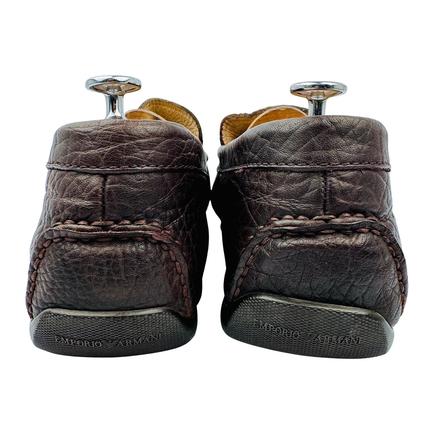 Emporio Armani Men's Grain Leather Brown Moccasins (Size 46.5/47)