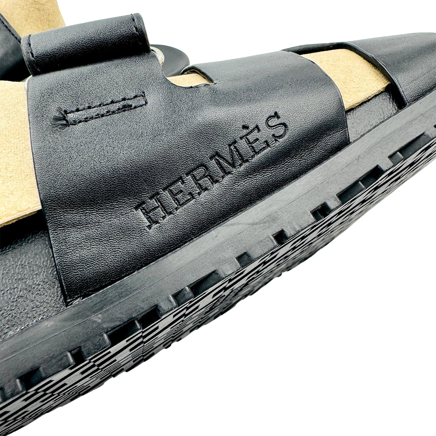 Hermès Chypre Black Leather Sandal Slides (Size 40)