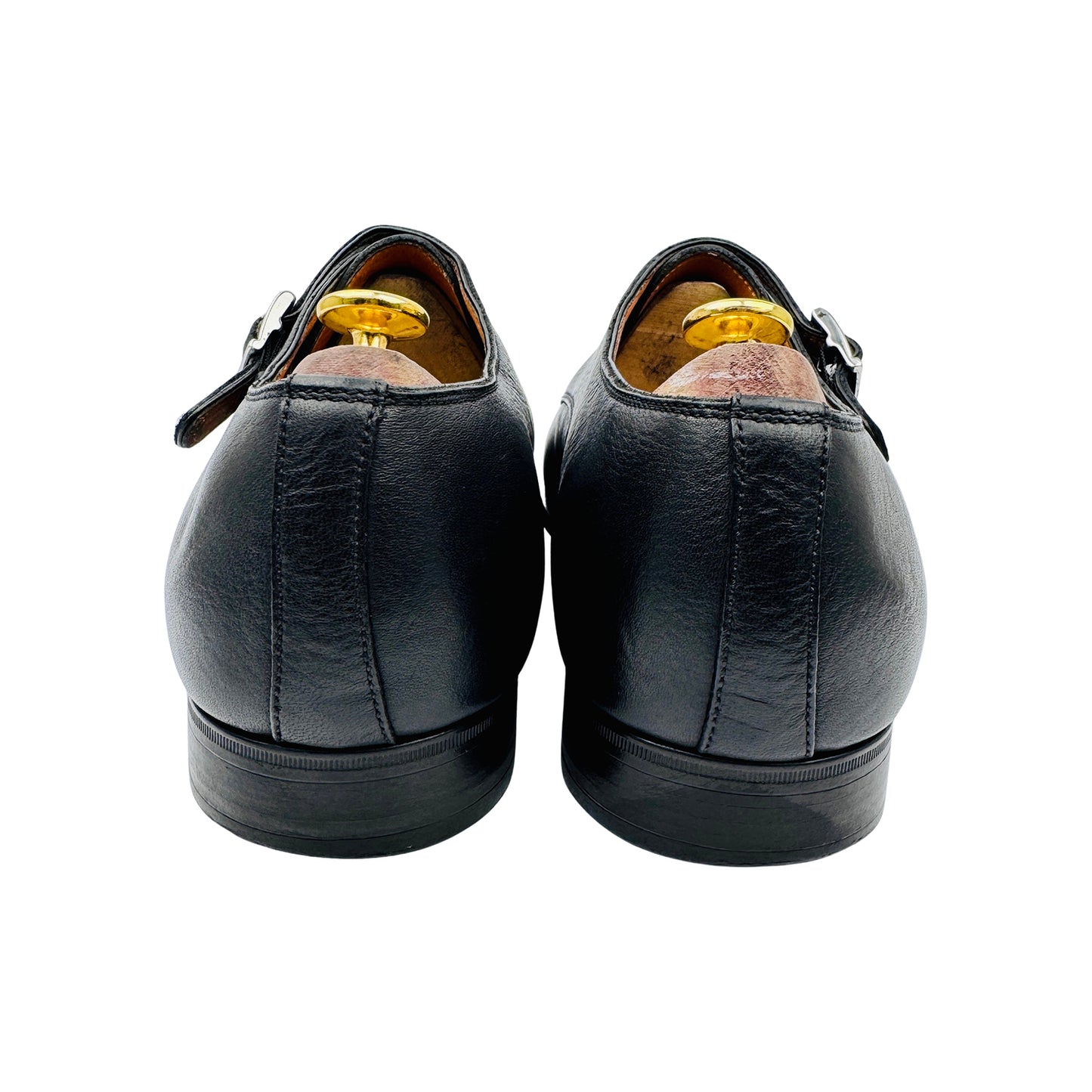 Santoni Black Leather Double Monk Strap Shoes (Size 42.5/43)