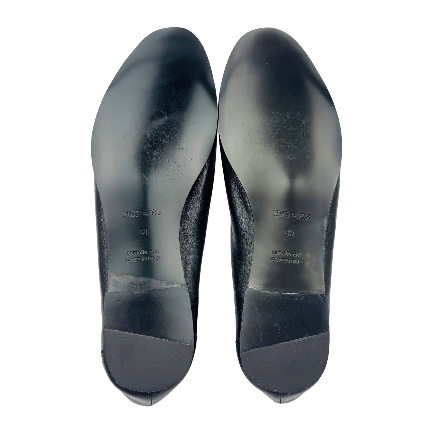 Hermes Paris Black Leather 'H Buckle' Loafers (Size 38)