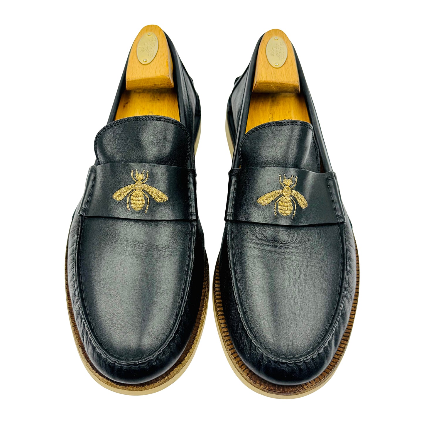 Gucci Men's Bee Embroided Black Leather Loafer (Size 42.5/43)