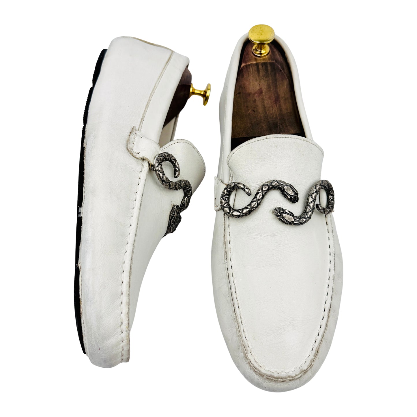 Roberto Cavalli Snake-Bit White Leather Loafers (Size 42.5)