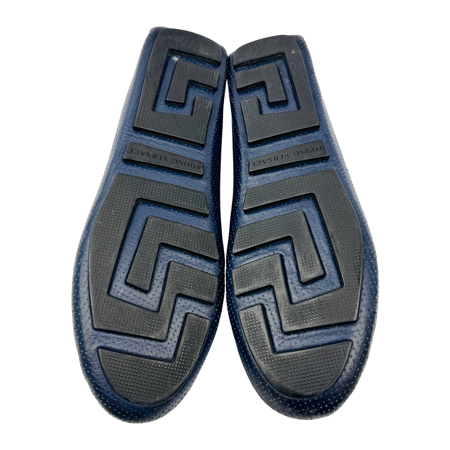 Versace Medusa Logo Embossed Blue Leather Loafers (Size 39)