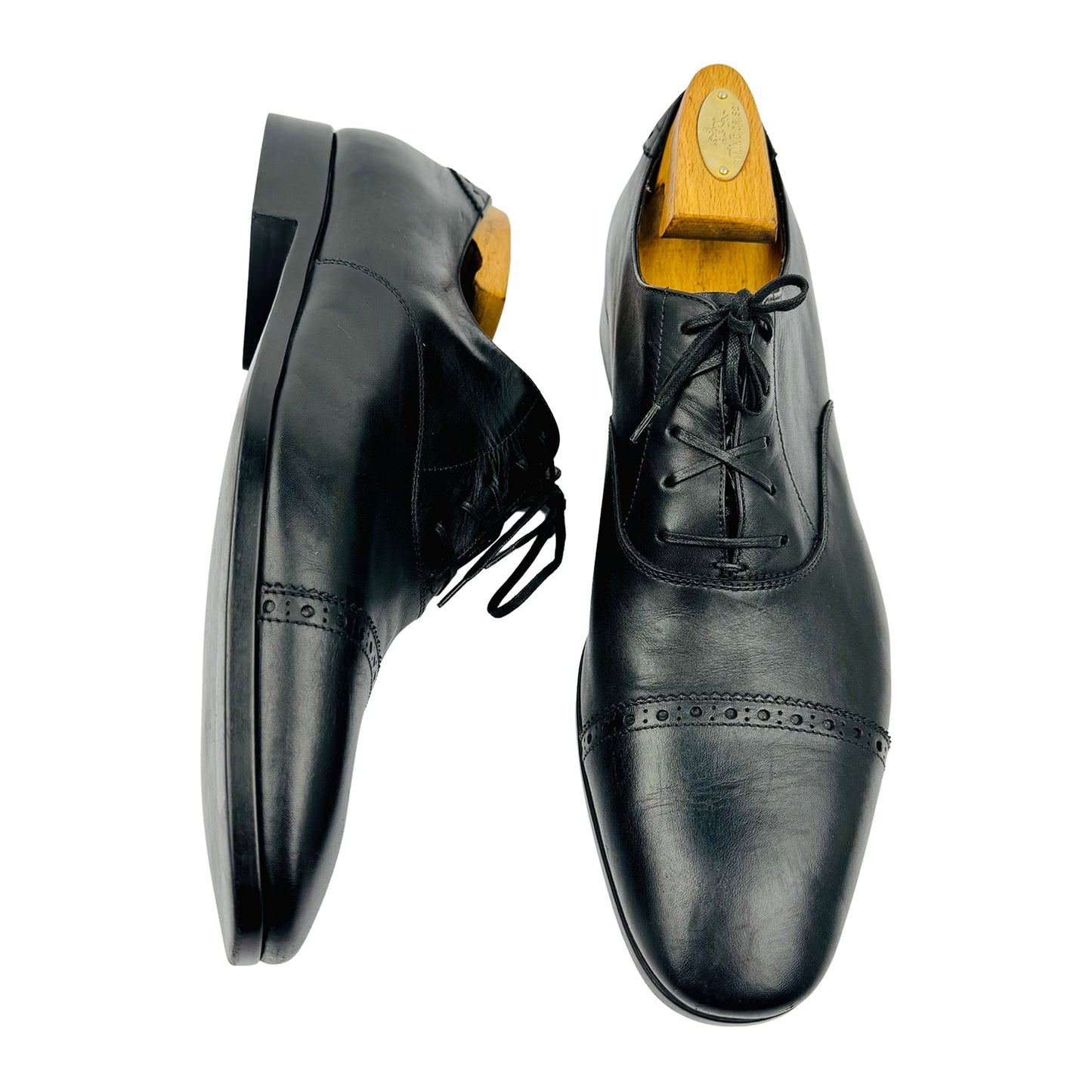 Salvatore Ferragamo Men's Black Cap Toe Oxfords (Size 42.5/43)