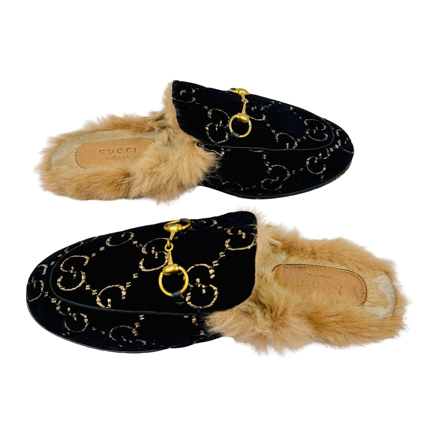 Gucci Princetown GG Velvet 'Black Gold' Slippers (Size 38)
