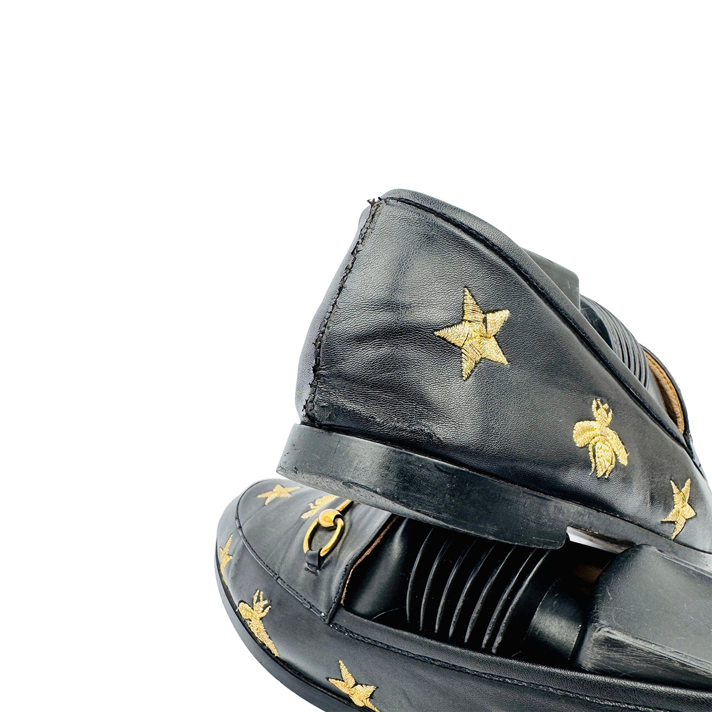 Back Side Closeup image of Gucci Embroidered Star Bee Jordaan Loafers (Size 36/36.5)