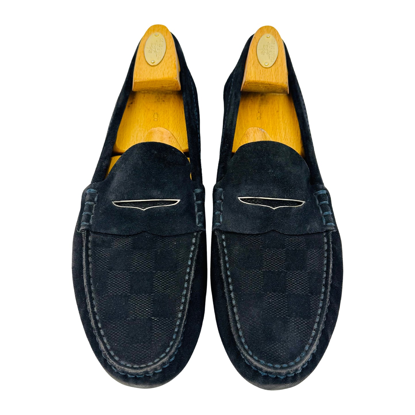 Louis Vuitton Men's Navy Damier Embossed Loafer (Size 42/42.5)