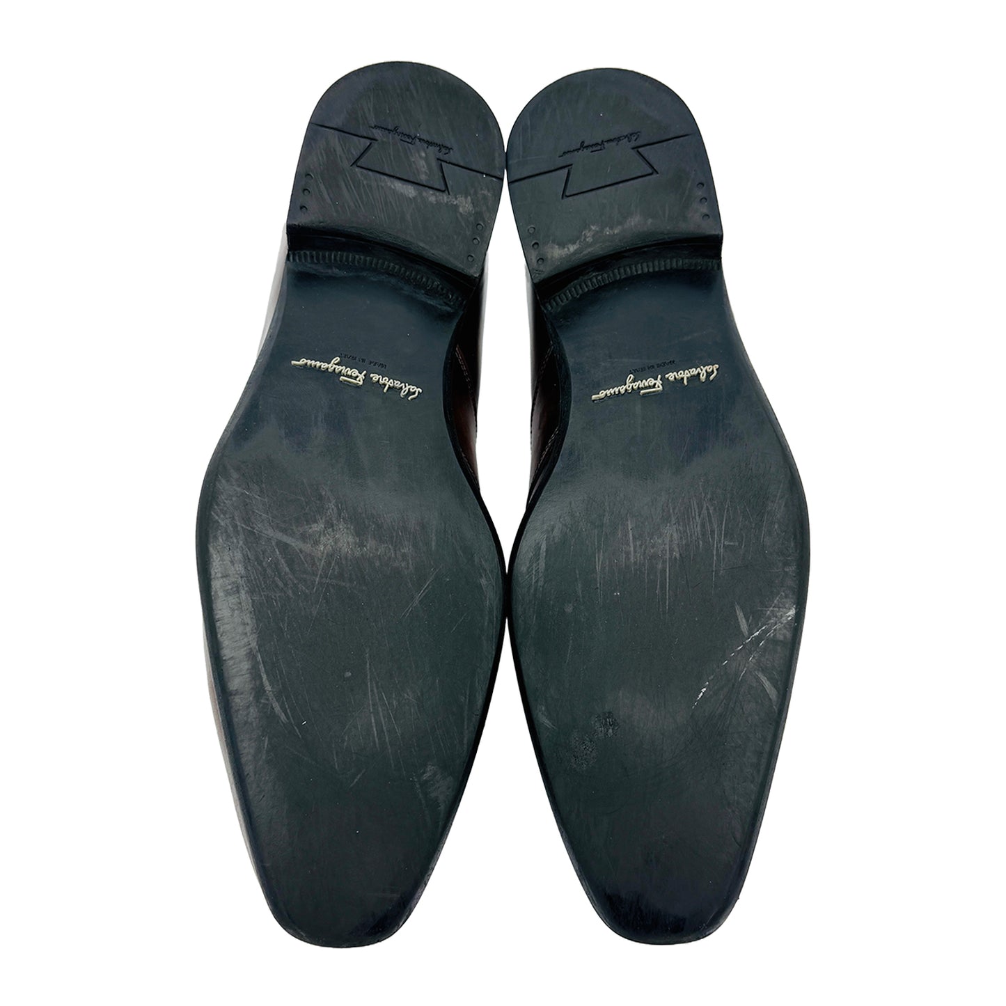 Outsole image of Salvatore Ferragamo Men's Gancini Embossed Brown Loafers (Size 41.5/42)