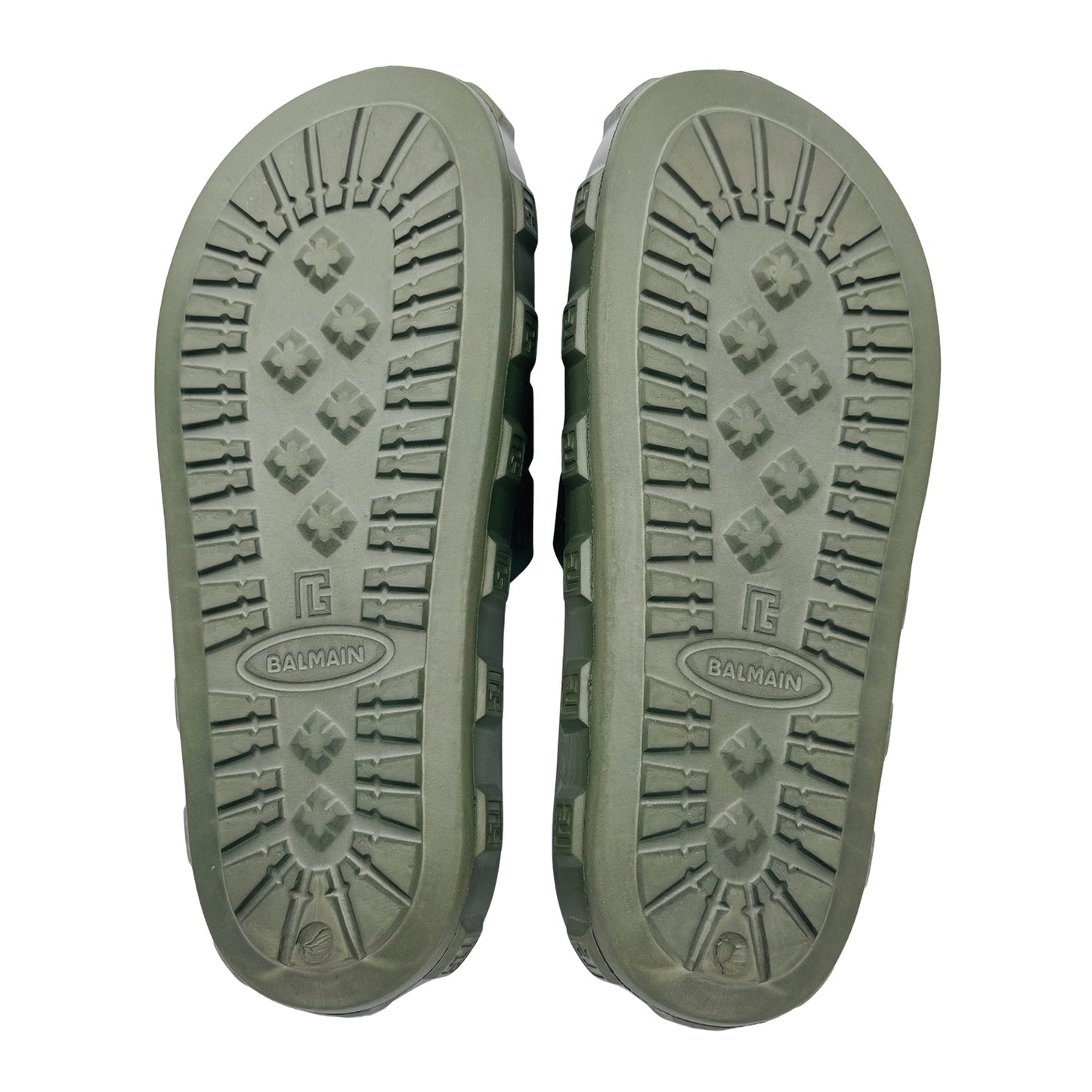 Balmain Men's Ari Olive Green Slides (Size 45)