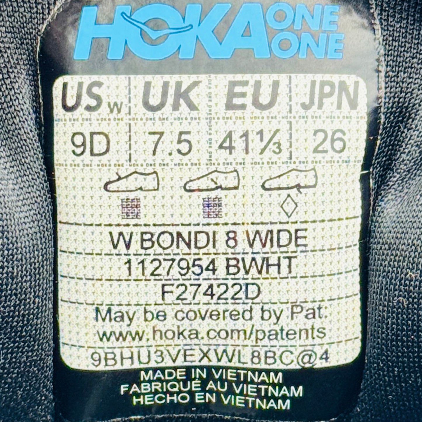 Hoka One One Bondi 8 Black White Shoes (Size 41.5) - 1127954 BWHT