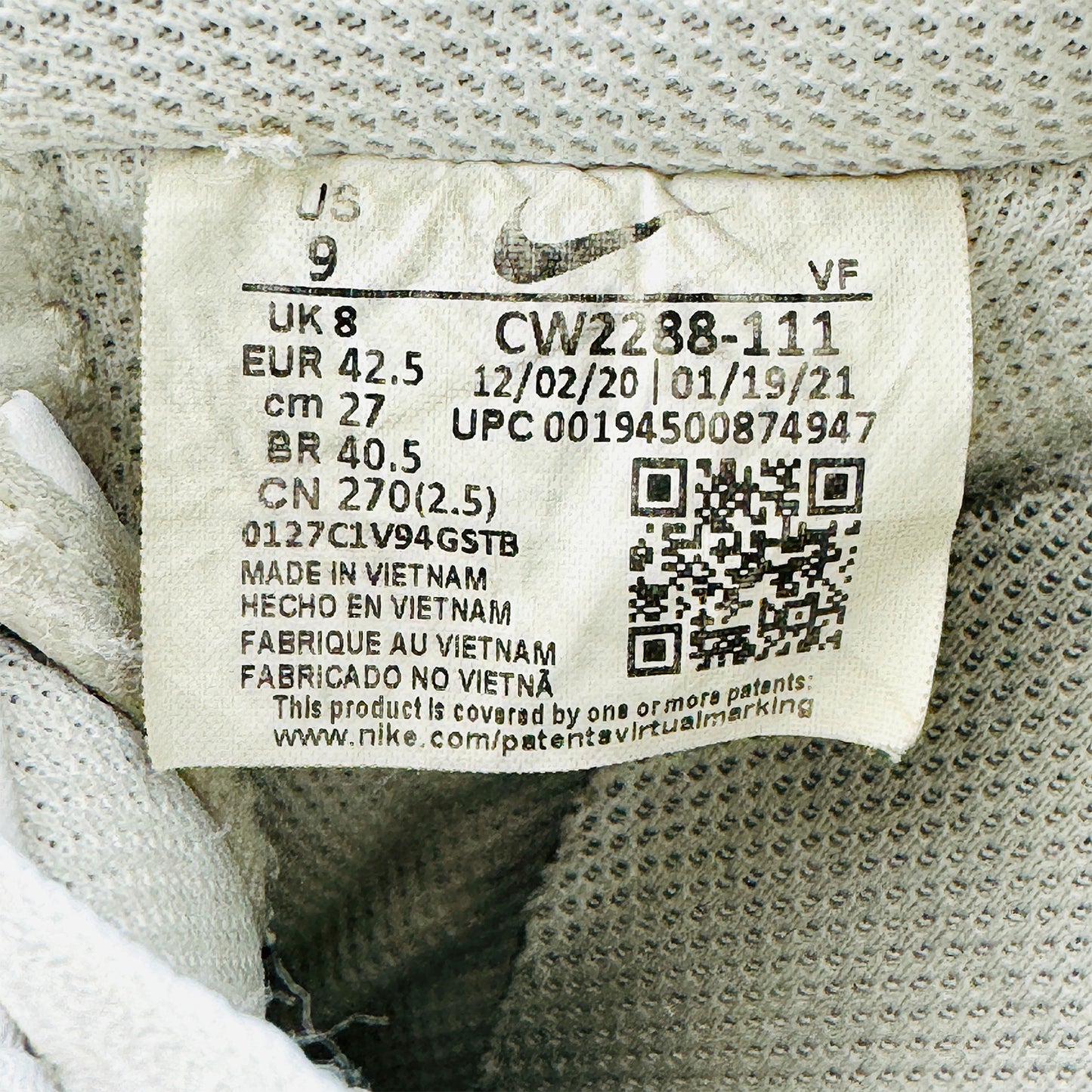 Nike Air Force 1 White Sneakers (Size 42.5) - CW2288-111