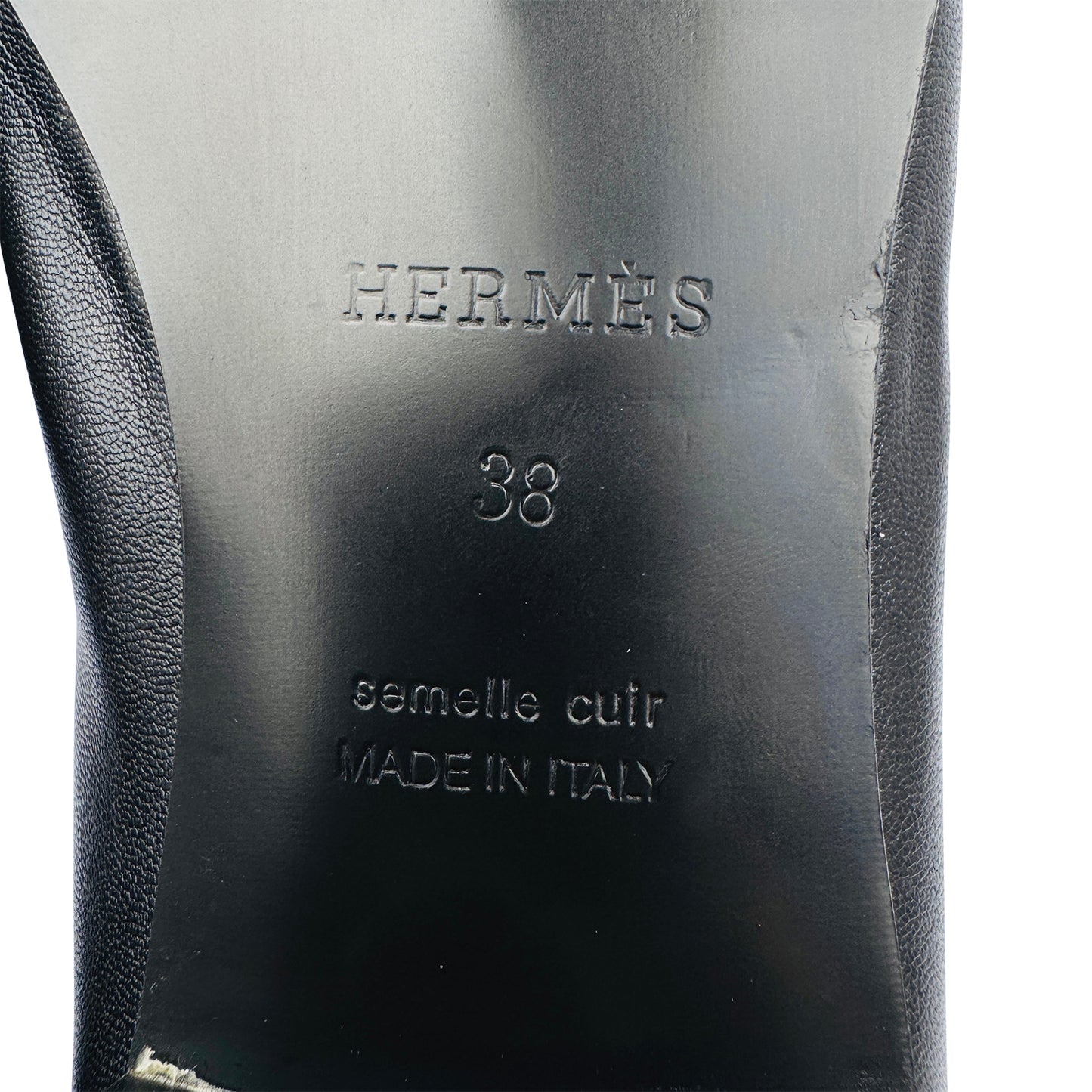 Hermes Paris Black Leather 'H Buckle' Loafers (Size 38)