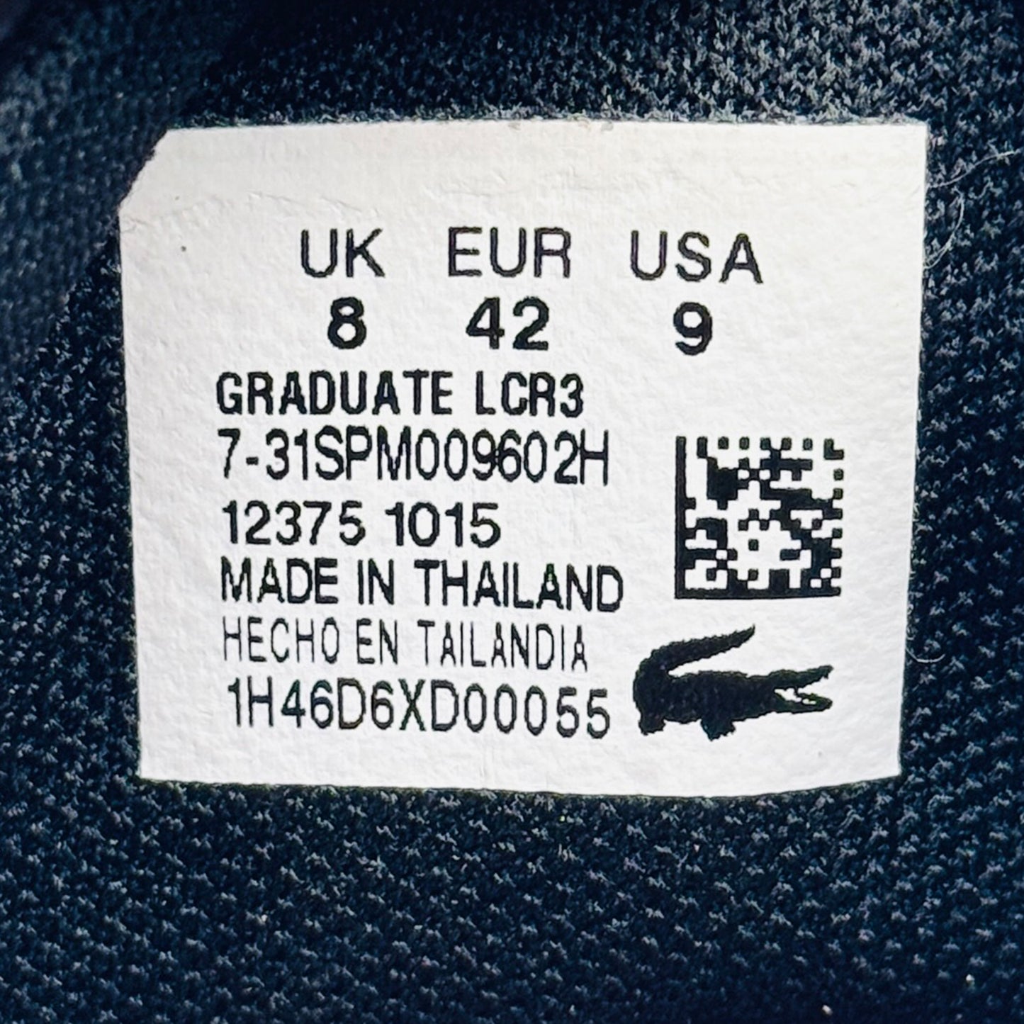 Inside size, code, made printing image of Lacoste Men's Black and White Graduate Sneakers (Size 42) - 7-31SPM009602