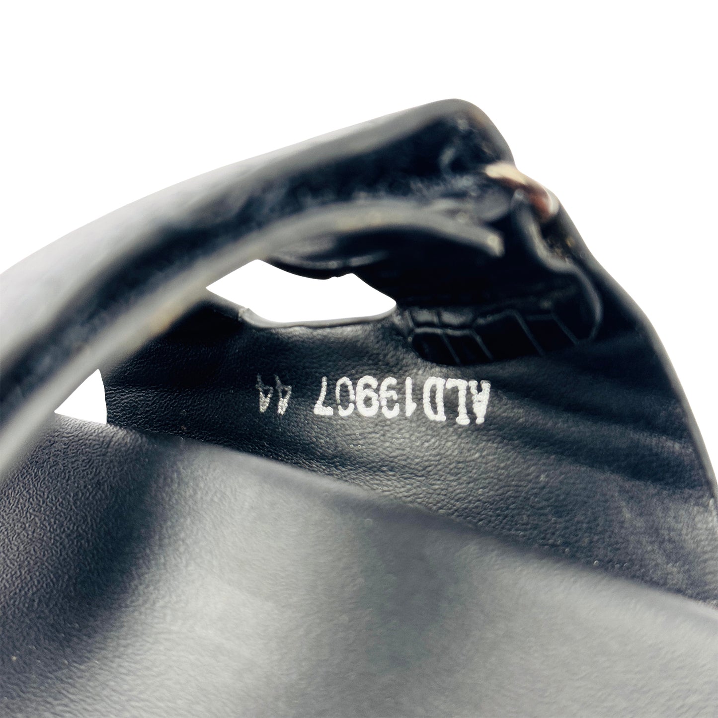 1st Step Croc-Embossed Black Leather Slides (Size 43/44)