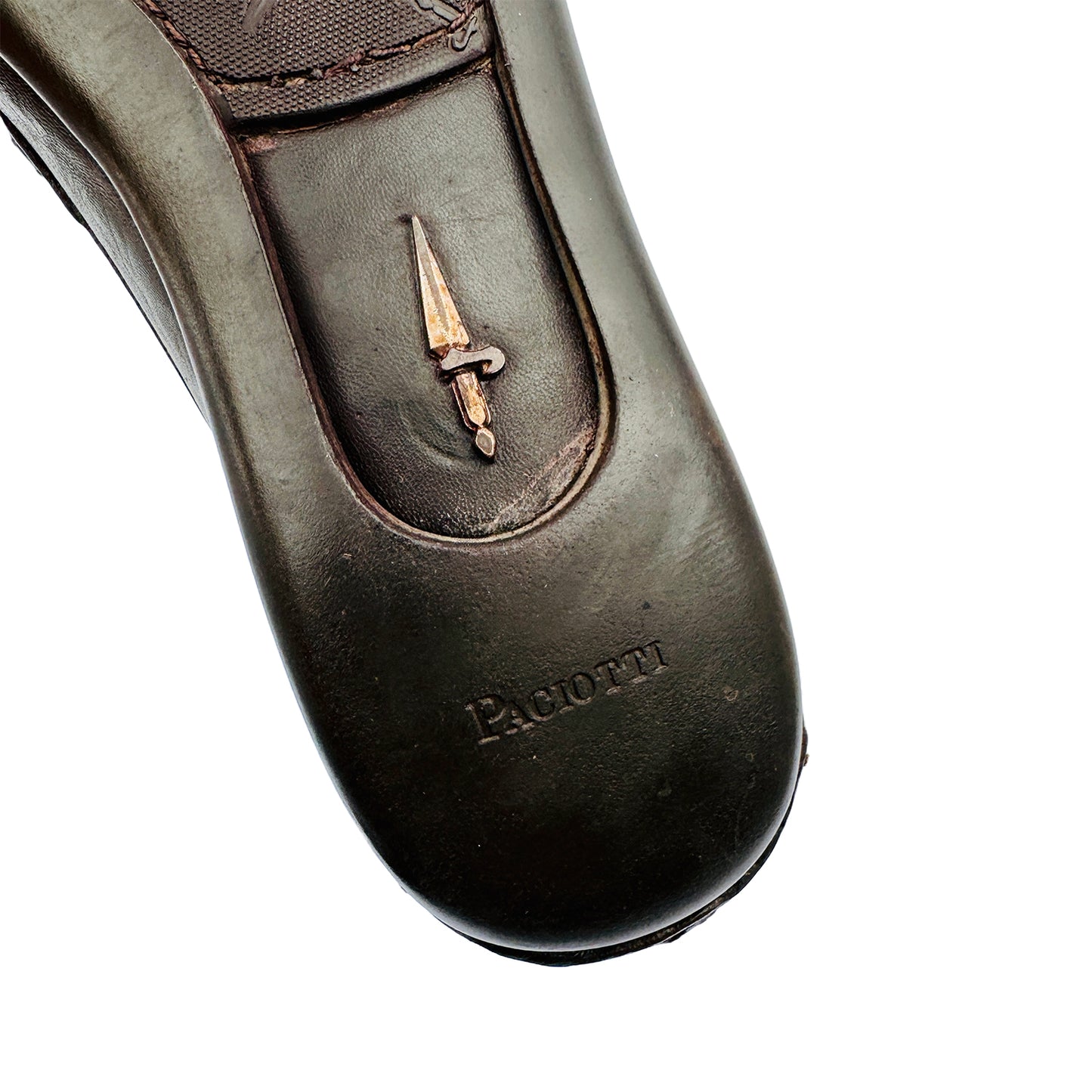 Outsole Brand Embossing closeup image of Cesare Paciotti Men's Brown Leather Loafers (Size 44/44.5)