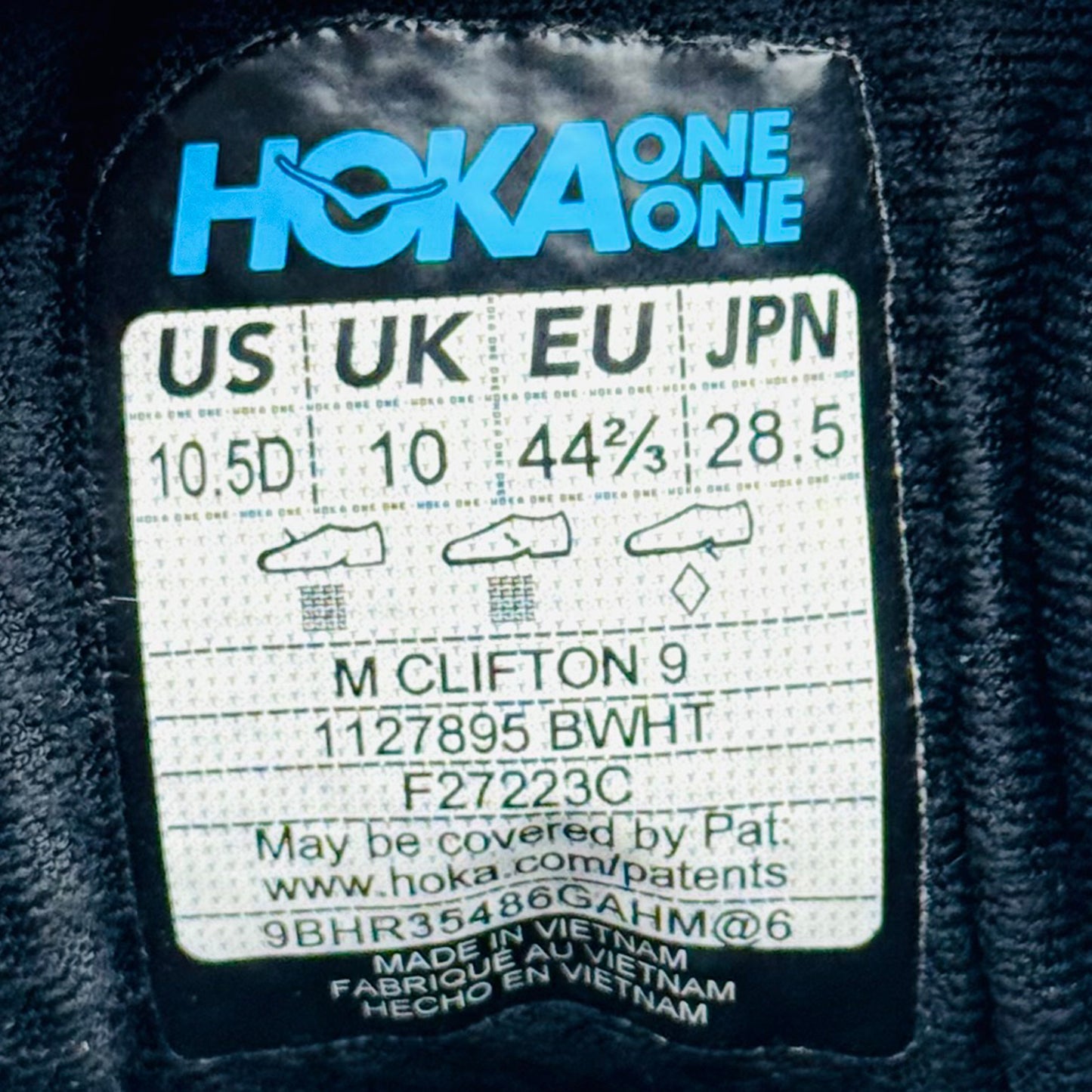 Hoka One Clifton 9 Shoes (Size 44.5) - 1127895 BWHT