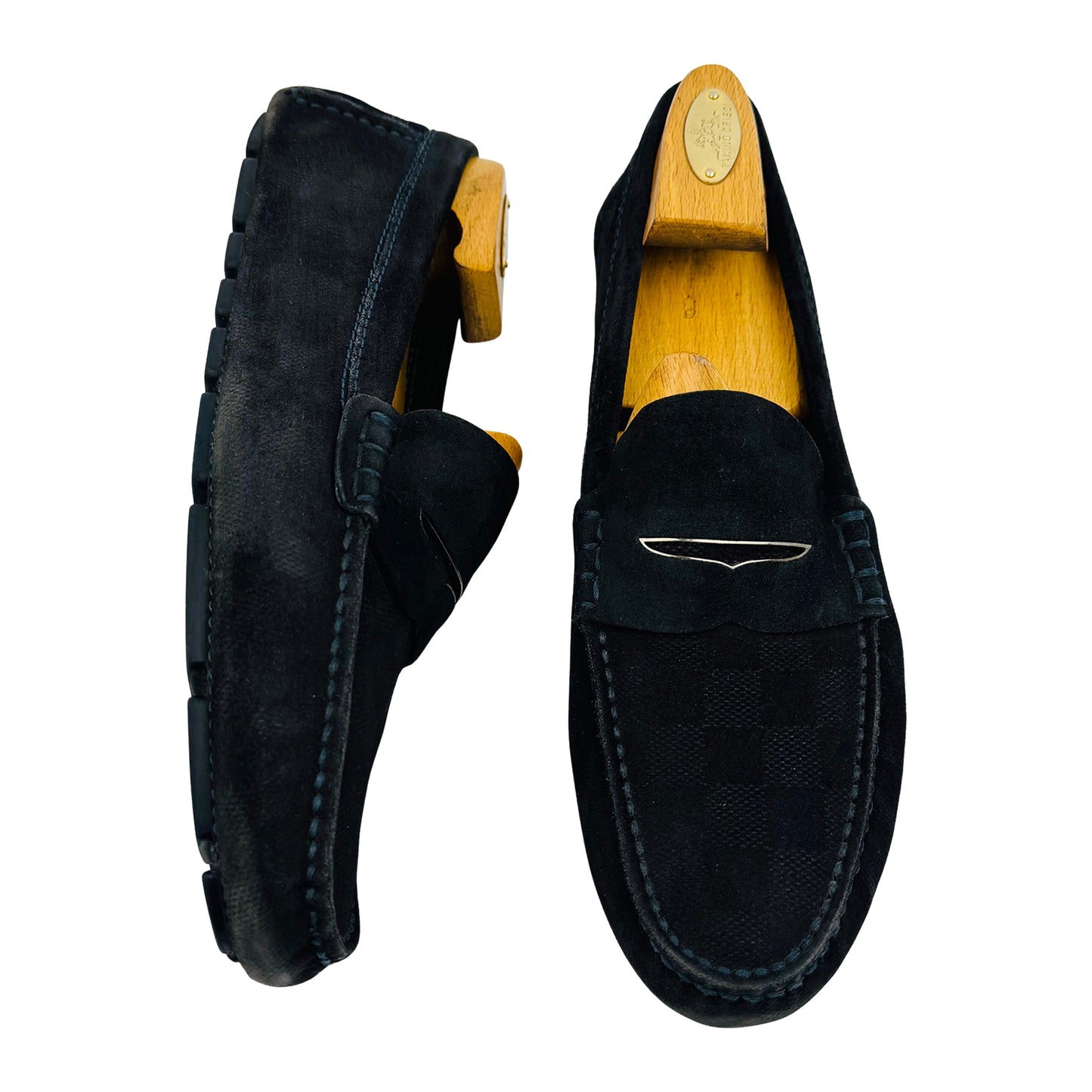 Louis Vuitton Men's Navy Damier Embossed Loafer (Size 42/42.5)