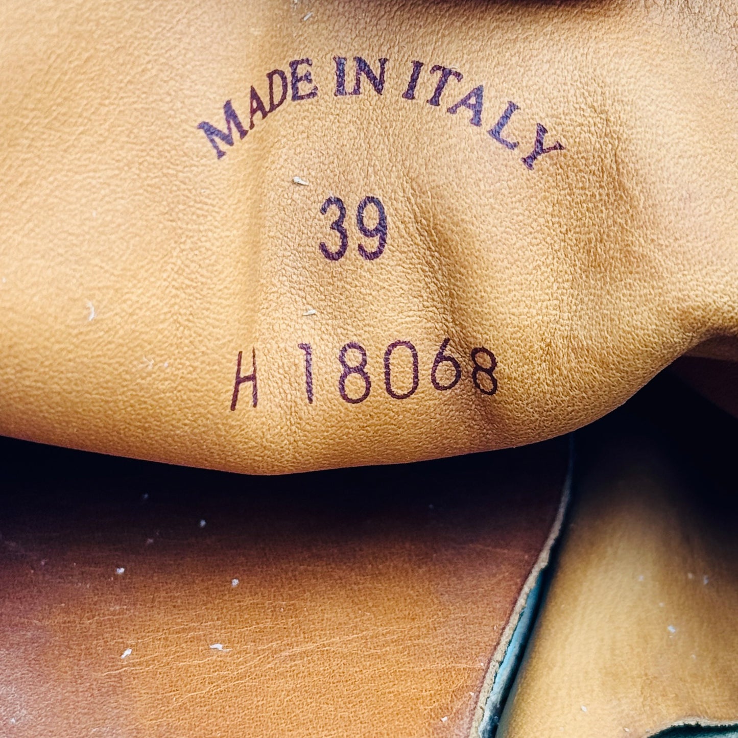 Inside code, size and made printing image of Loro Piana Unisex Summer Charms Walk Olive Green Loafers (Size 39)