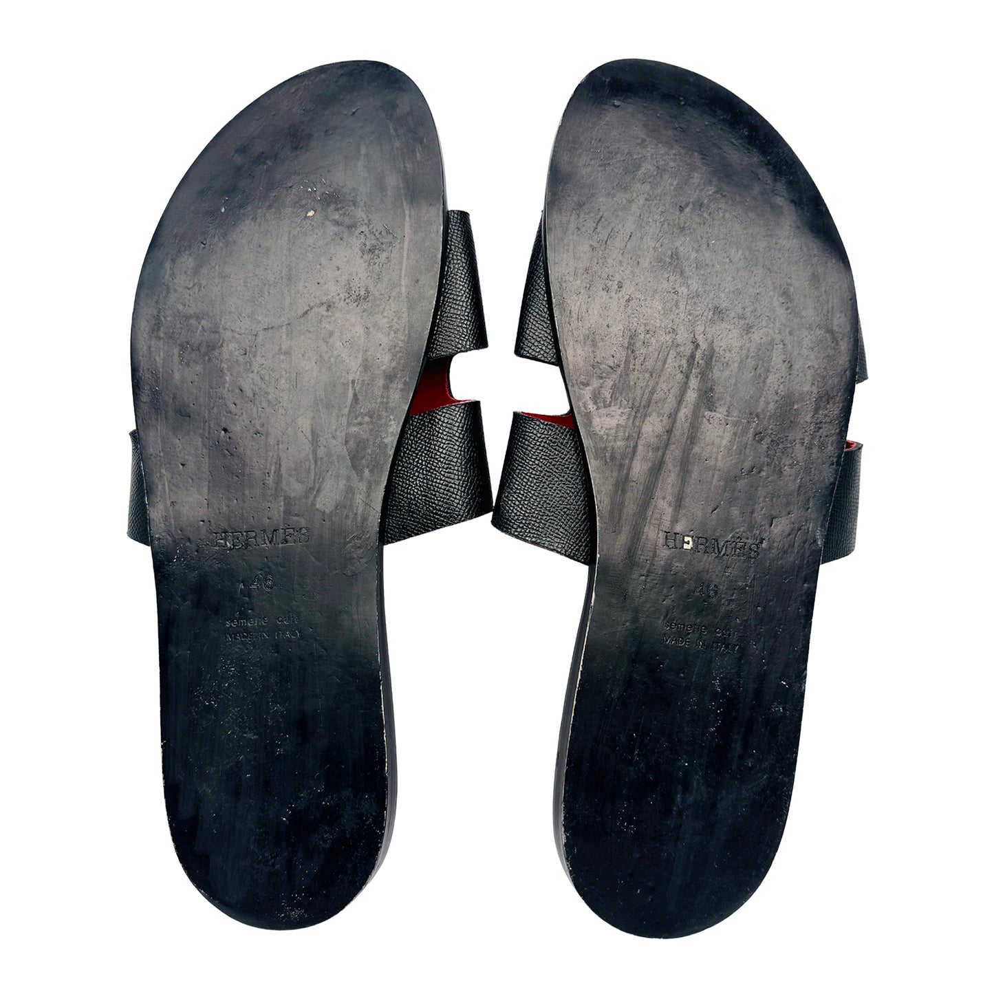 Hermes Men's Oran Red Black Sandal Slides (Size 45/46)