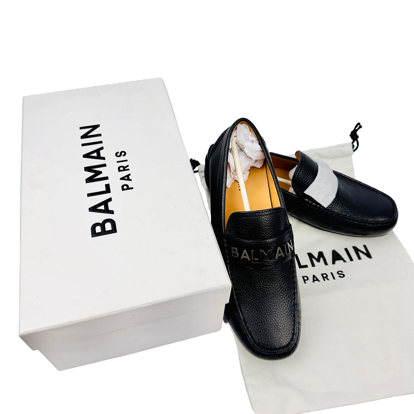 Balmain Paris Men's Black Grain Leather Loafers (Size 43/43.5)