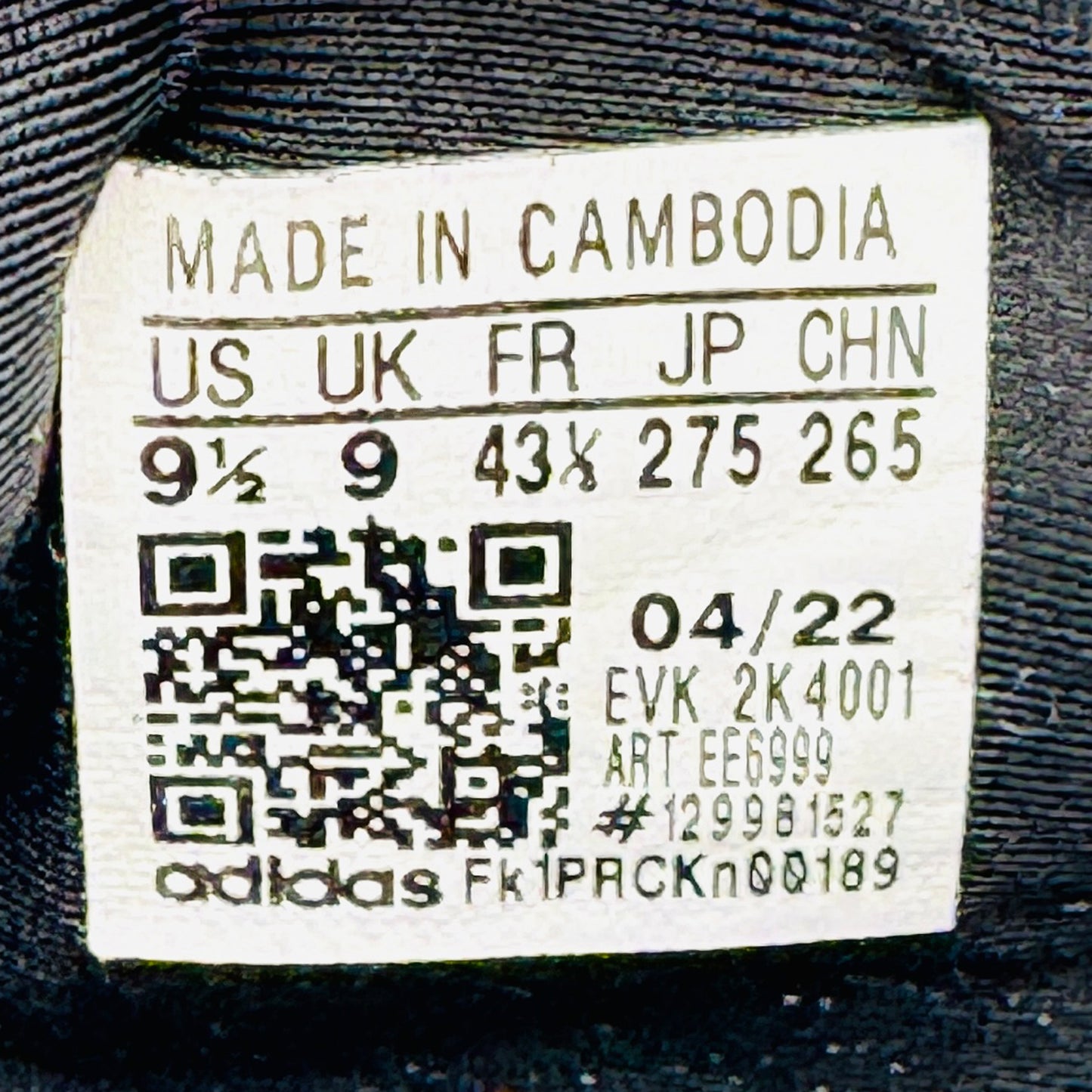 Inside Sole Made, Size, Code printing image of Adidas Men's Black Ozweego Sneakers (Size 43.5) - EE6999