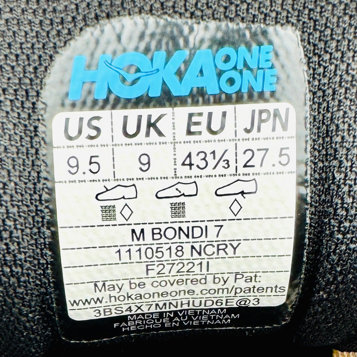 Hoka Men's Bondi 7 Shoes (Size 43.5) - 1110518 NCRY