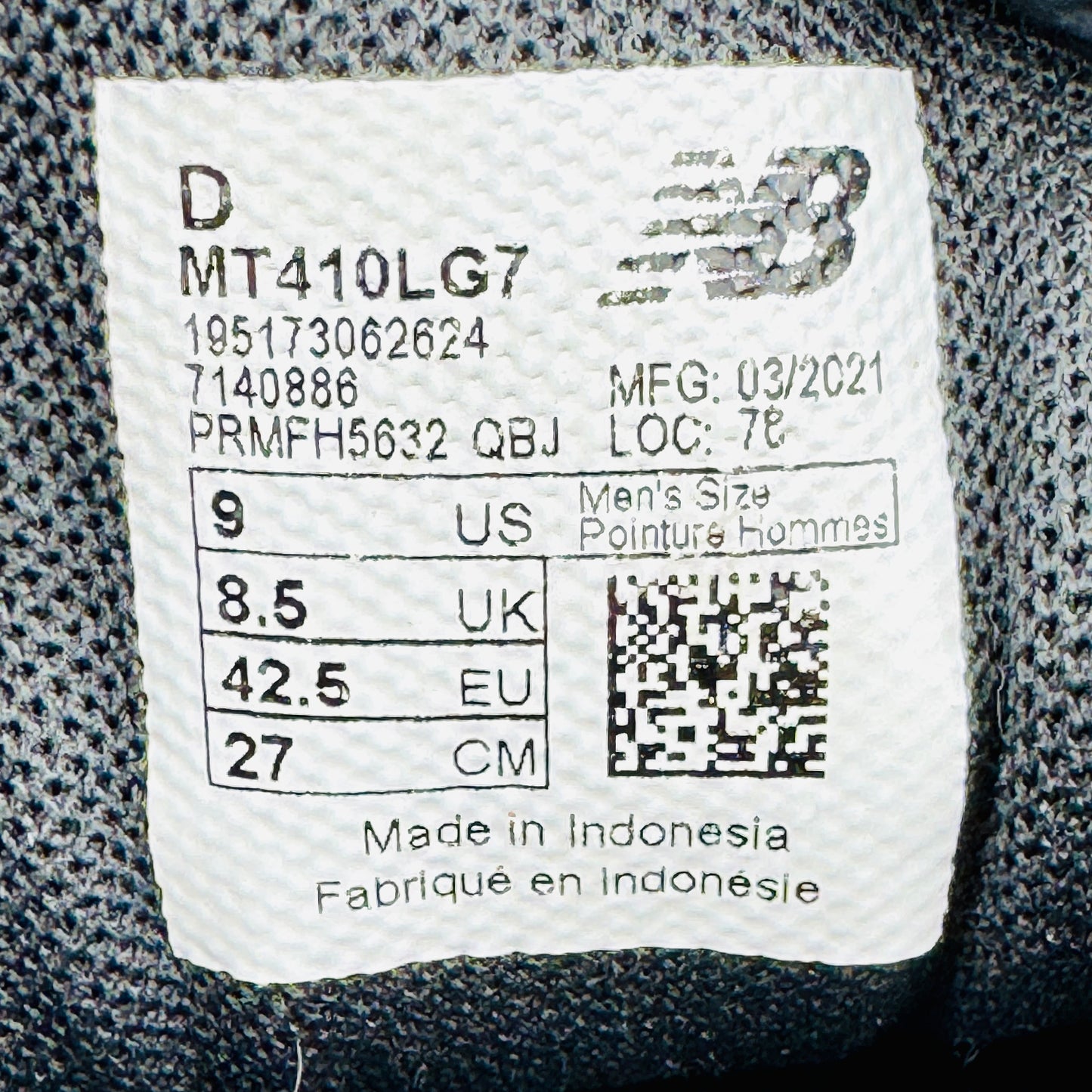 New Balance 410 v7 'Charcoal' Shoes (Size 42/42.5) - MT410LG7