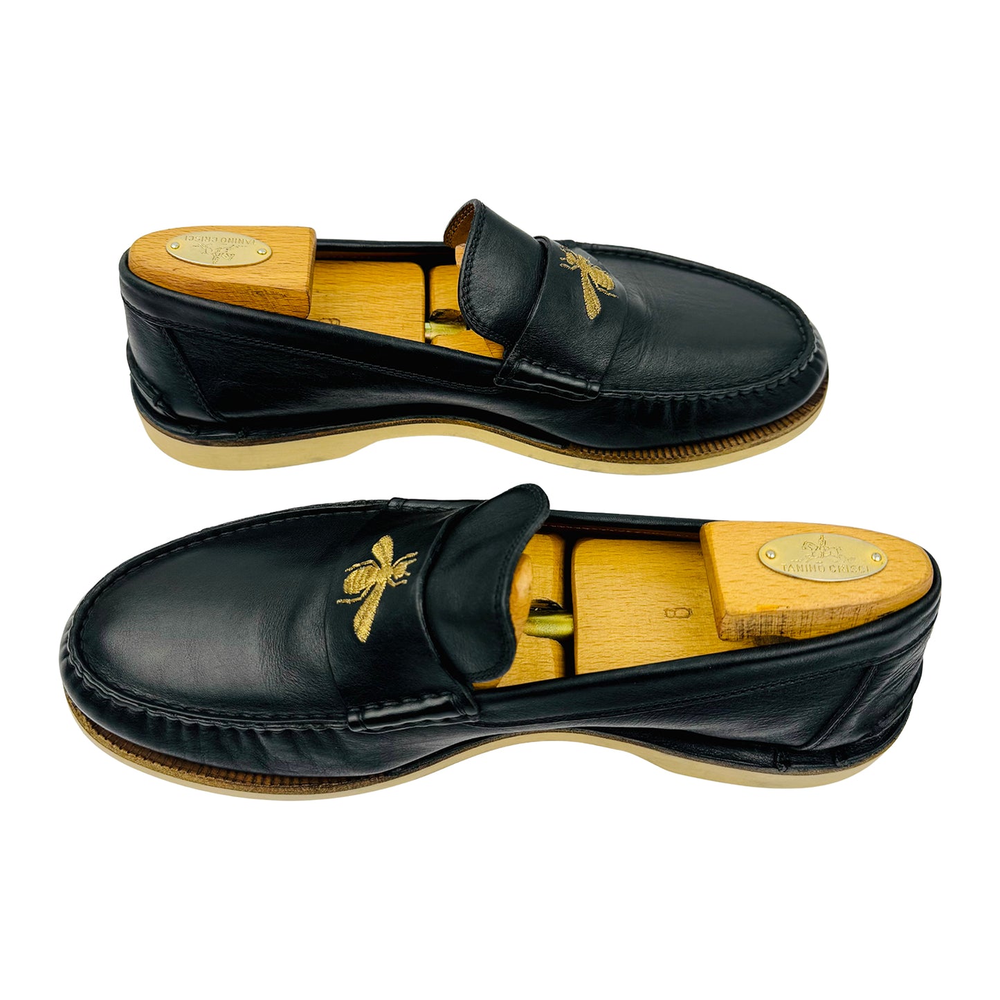 Gucci Men's Bee Embroided Black Leather Loafer (Size 42.5/43)