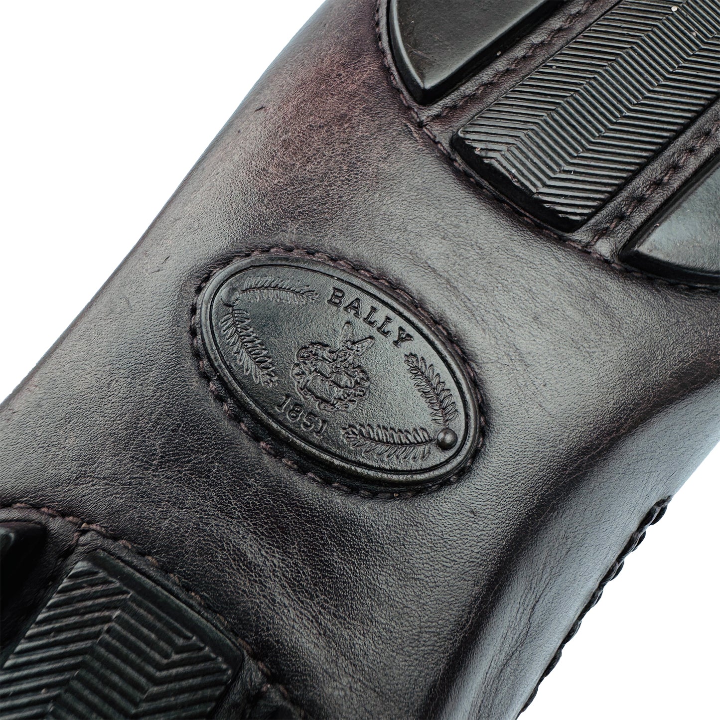 Outsole Brand Embossing closeup image of Bally Men's Brown Driving Loafers (Size 41/41.5)
