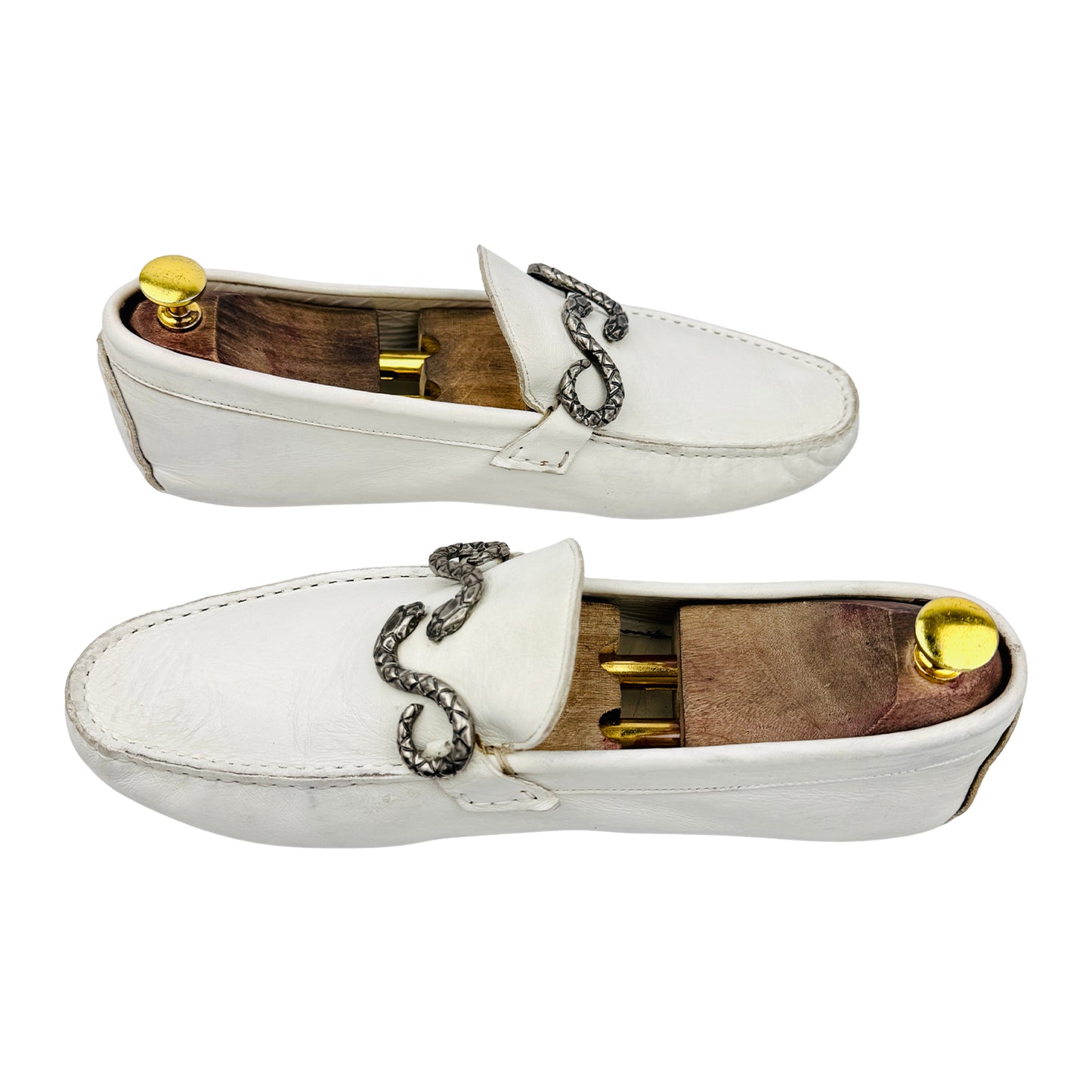 Roberto Cavalli Snake-Bit White Leather Loafers (Size 42.5)